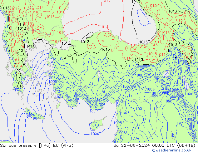 Surface pressure EC (AIFS) Sa 22.06.2024 00 UTC