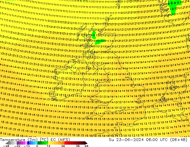 température (2m) EC (AIFS) dim 23.06.2024 06 UTC