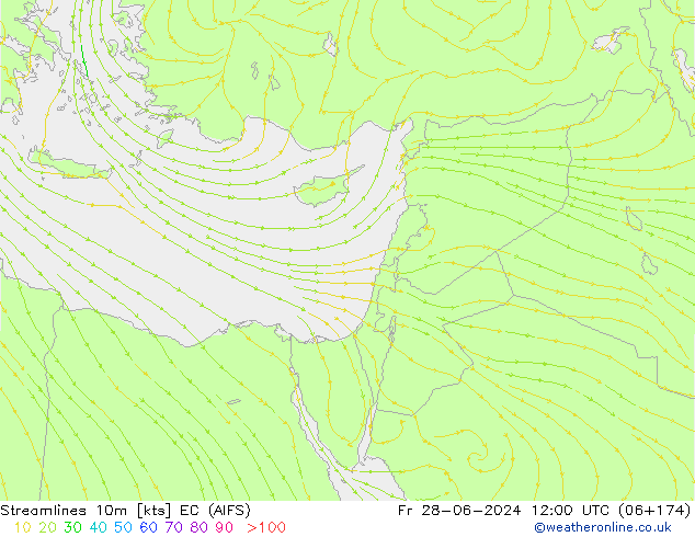 Streamlines 10m EC (AIFS) Pá 28.06.2024 12 UTC