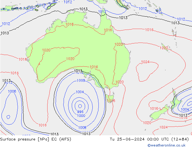 Surface pressure EC (AIFS) Tu 25.06.2024 00 UTC