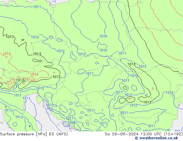 ciśnienie EC (AIFS) so. 29.06.2024 12 UTC