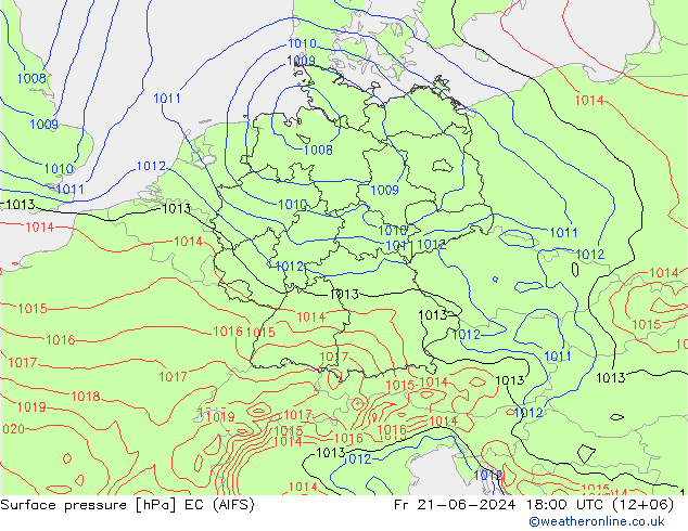 Surface pressure EC (AIFS) Fr 21.06.2024 18 UTC
