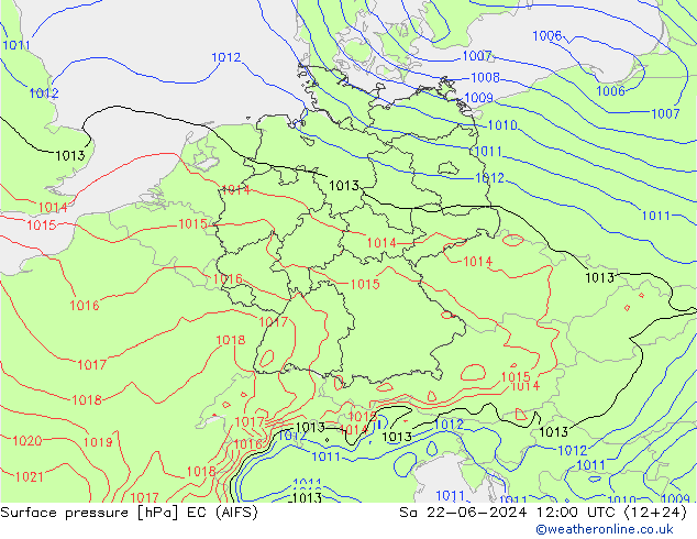 地面气压 EC (AIFS) 星期六 22.06.2024 12 UTC