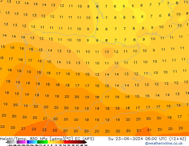 Géop./Temp. 850 hPa EC (AIFS) dim 23.06.2024 06 UTC