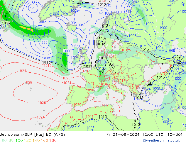 高速氣流/地面气压 EC (AIFS) 星期五 21.06.2024 12 UTC