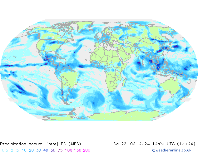 Precipitation accum. EC (AIFS) Sa 22.06.2024 12 UTC