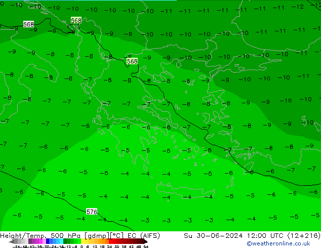 Height/Temp. 500 hPa EC (AIFS) Su 30.06.2024 12 UTC