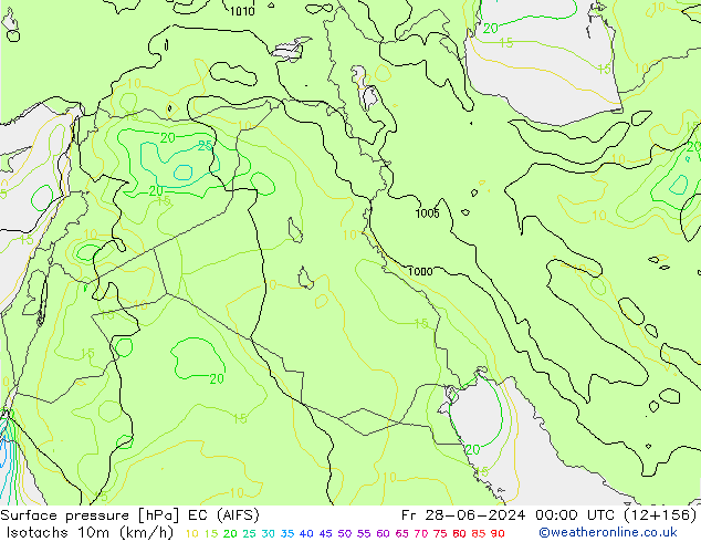 Izotacha (km/godz) EC (AIFS) pt. 28.06.2024 00 UTC