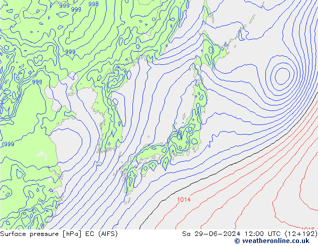 Presión superficial EC (AIFS) sáb 29.06.2024 12 UTC