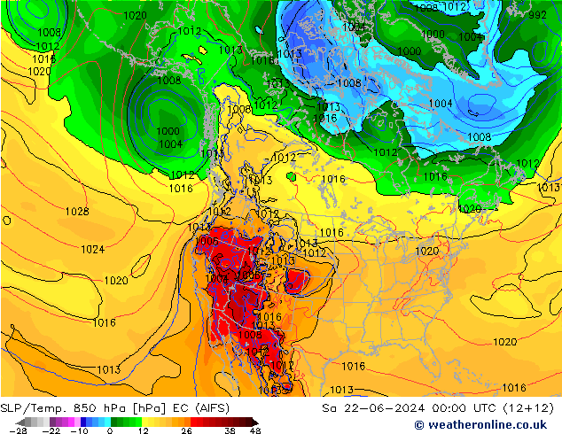 SLP/Temp. 850 hPa EC (AIFS) Sa 22.06.2024 00 UTC