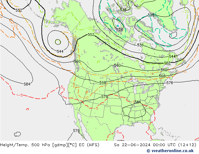 Height/Temp. 500 hPa EC (AIFS) Sa 22.06.2024 00 UTC