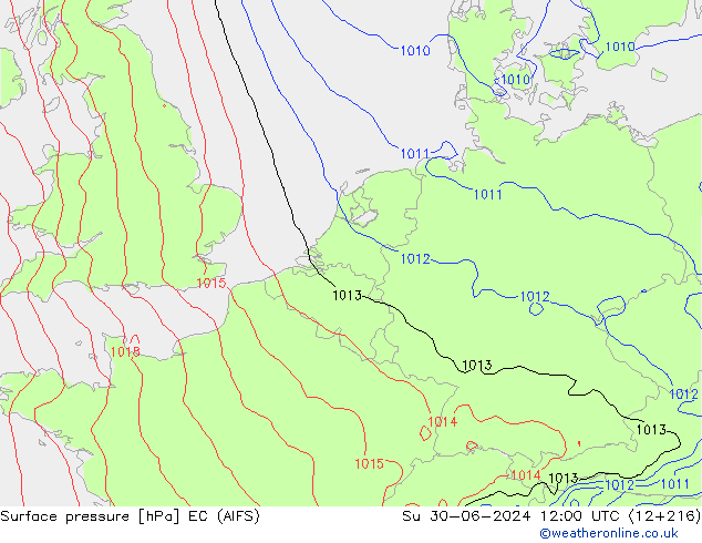 Atmosférický tlak EC (AIFS) Ne 30.06.2024 12 UTC