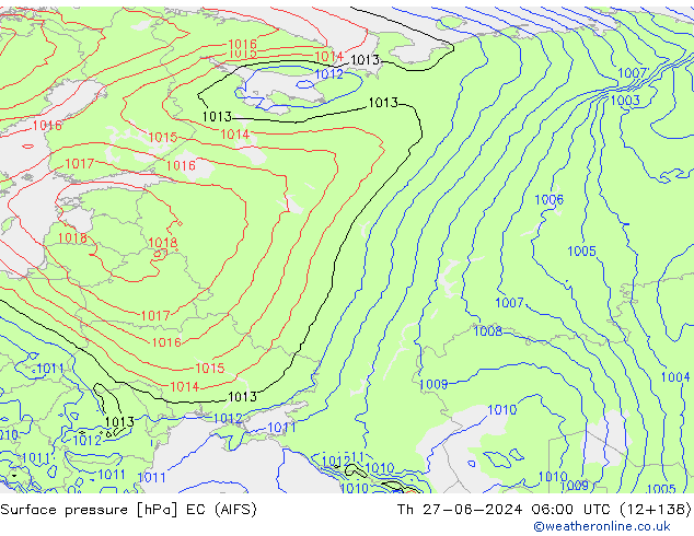 Pressione al suolo EC (AIFS) gio 27.06.2024 06 UTC