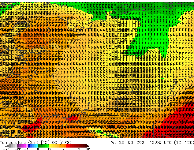 Temperature (2m) EC (AIFS) We 26.06.2024 18 UTC