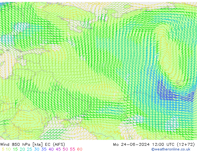 Wind 850 hPa EC (AIFS) ma 24.06.2024 12 UTC