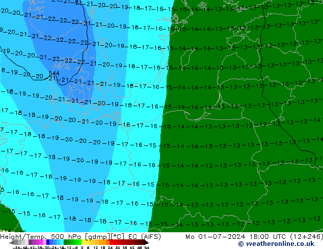 Height/Temp. 500 hPa EC (AIFS) Mo 01.07.2024 18 UTC