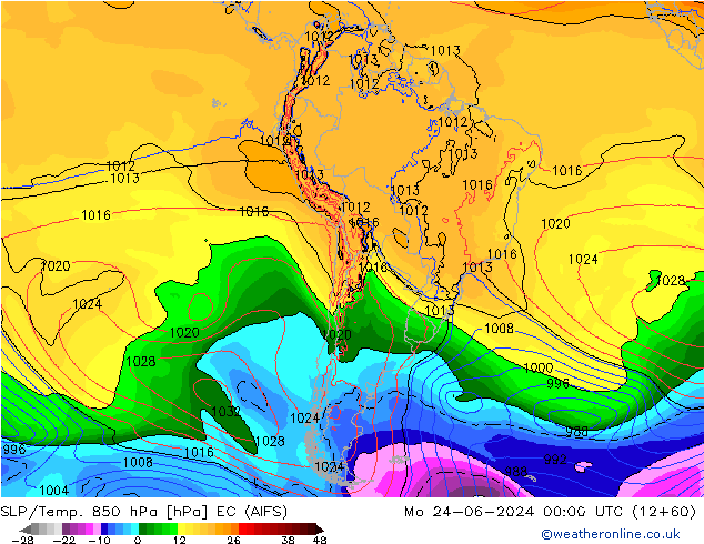 SLP/Temp. 850 hPa EC (AIFS) lun 24.06.2024 00 UTC