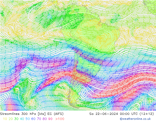 Linha de corrente 300 hPa EC (AIFS) Sáb 22.06.2024 00 UTC