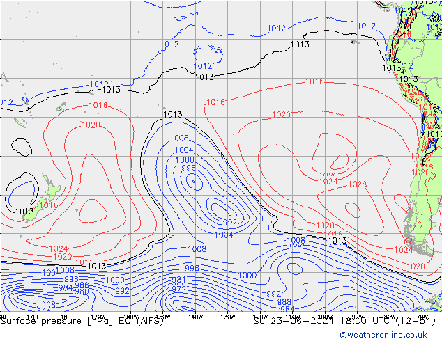 Surface pressure EC (AIFS) Su 23.06.2024 18 UTC