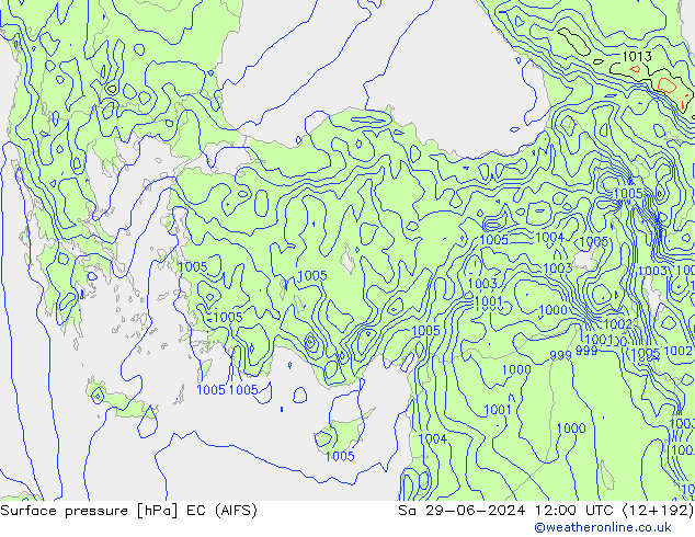 Surface pressure EC (AIFS) Sa 29.06.2024 12 UTC