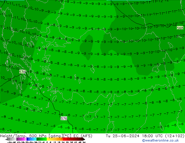 Height/Temp. 500 hPa EC (AIFS) mar 25.06.2024 18 UTC