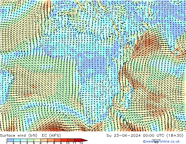 Rüzgar 10 m (bft) EC (AIFS) Paz 23.06.2024 00 UTC
