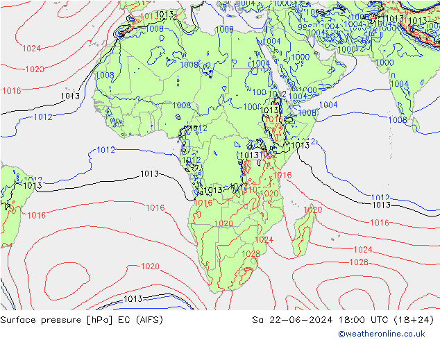 Atmosférický tlak EC (AIFS) So 22.06.2024 18 UTC