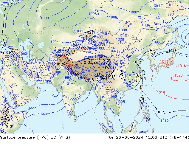 Surface pressure EC (AIFS) We 26.06.2024 12 UTC