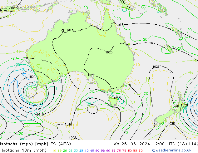 Isotachs (mph) EC (AIFS) St 26.06.2024 12 UTC