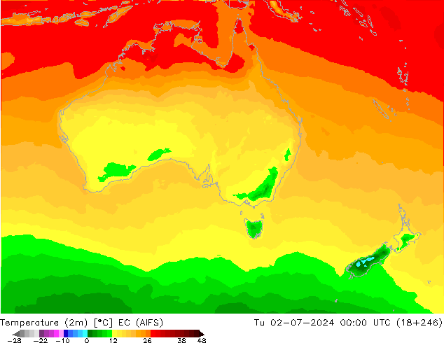 mapa temperatury (2m) EC (AIFS) wto. 02.07.2024 00 UTC