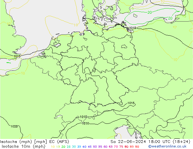 Isotachs (mph) EC (AIFS) Sáb 22.06.2024 18 UTC