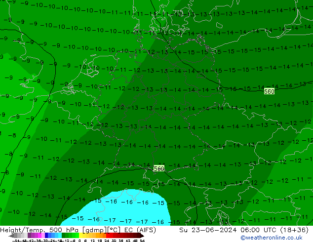 Height/Temp. 500 hPa EC (AIFS) Su 23.06.2024 06 UTC