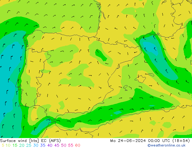 Surface wind EC (AIFS) Mo 24.06.2024 00 UTC