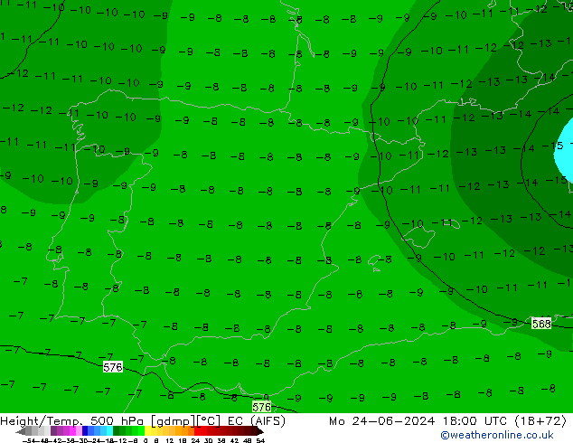 Height/Temp. 500 hPa EC (AIFS) lun 24.06.2024 18 UTC