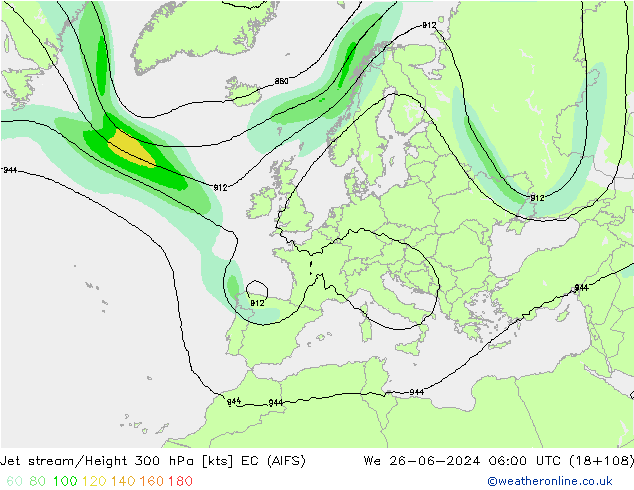 Jet stream EC (AIFS) Qua 26.06.2024 06 UTC