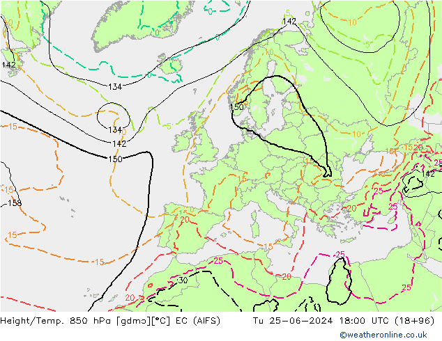 Height/Temp. 850 hPa EC (AIFS) Tu 25.06.2024 18 UTC