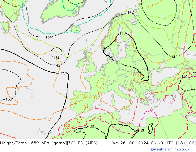 Height/Temp. 850 hPa EC (AIFS) Qua 26.06.2024 00 UTC