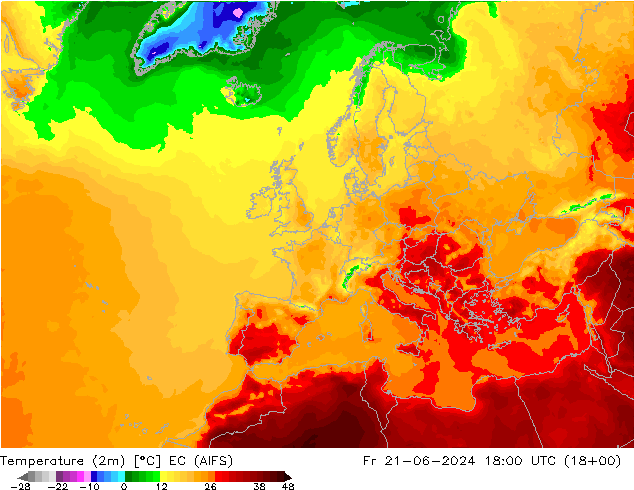 Temperaturkarte (2m) EC (AIFS) Fr 21.06.2024 18 UTC