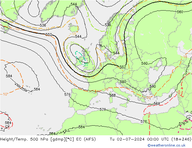 Height/Temp. 500 hPa EC (AIFS) Di 02.07.2024 00 UTC