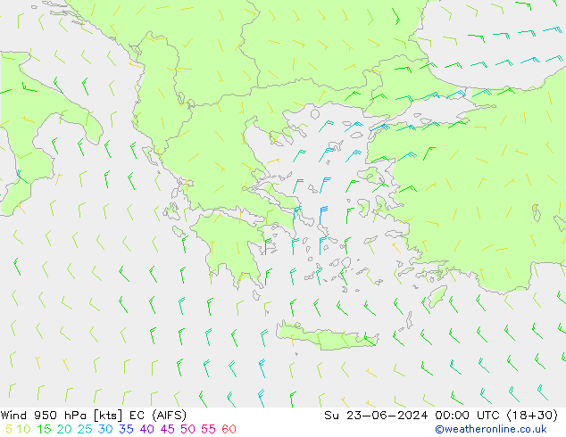 Wind 950 hPa EC (AIFS) Su 23.06.2024 00 UTC