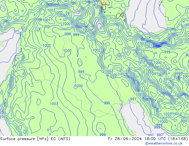 Pressione al suolo EC (AIFS) ven 28.06.2024 18 UTC