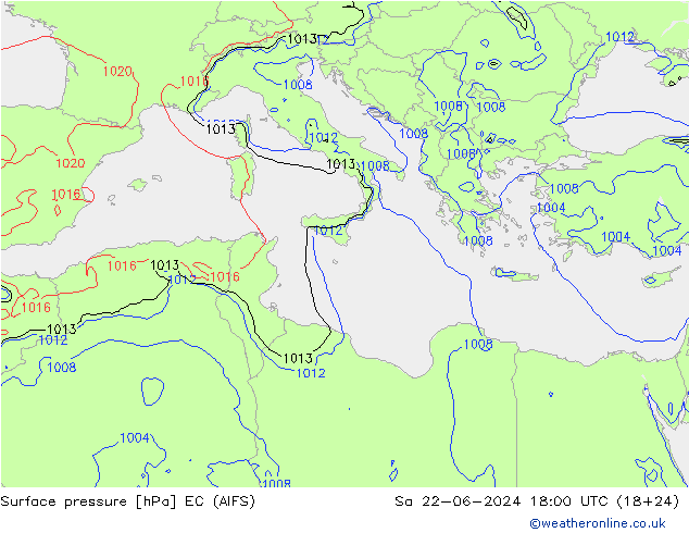 Surface pressure EC (AIFS) Sa 22.06.2024 18 UTC