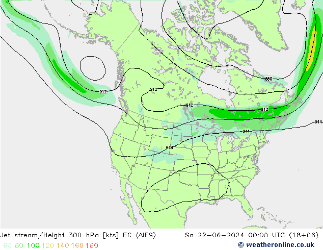 Jet stream/Height 300 hPa EC (AIFS) Sa 22.06.2024 00 UTC