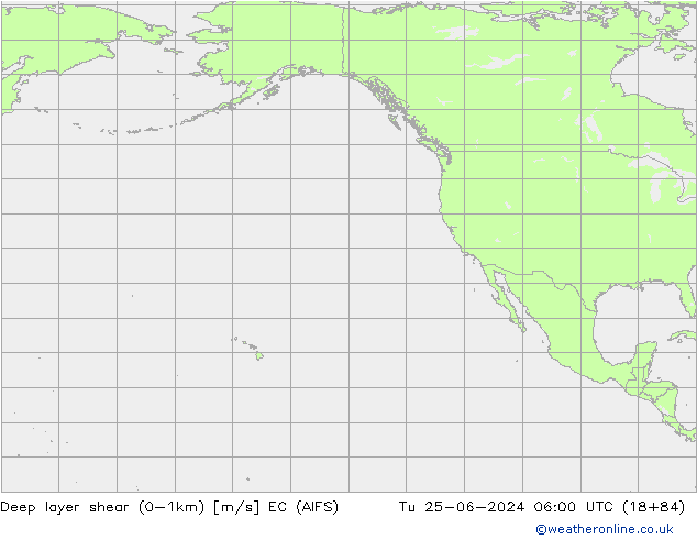 Deep layer shear (0-1km) EC (AIFS) Tu 25.06.2024 06 UTC