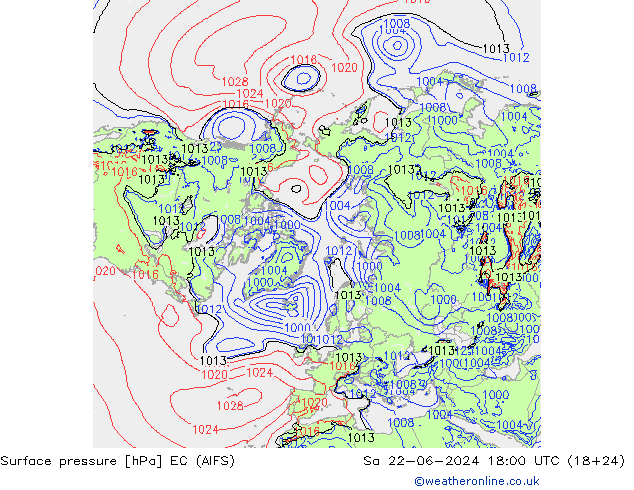 Surface pressure EC (AIFS) Sa 22.06.2024 18 UTC