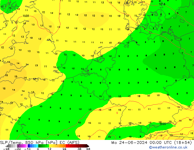 SLP/Temp. 850 hPa EC (AIFS) lun 24.06.2024 00 UTC