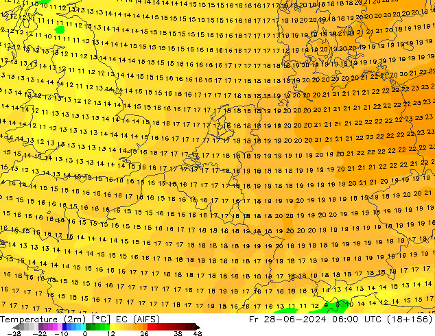 Temperatura (2m) EC (AIFS) vie 28.06.2024 06 UTC