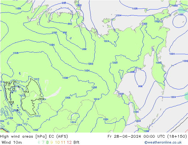 High wind areas EC (AIFS) Pá 28.06.2024 00 UTC