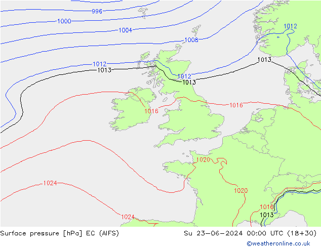 Surface pressure EC (AIFS) Su 23.06.2024 00 UTC