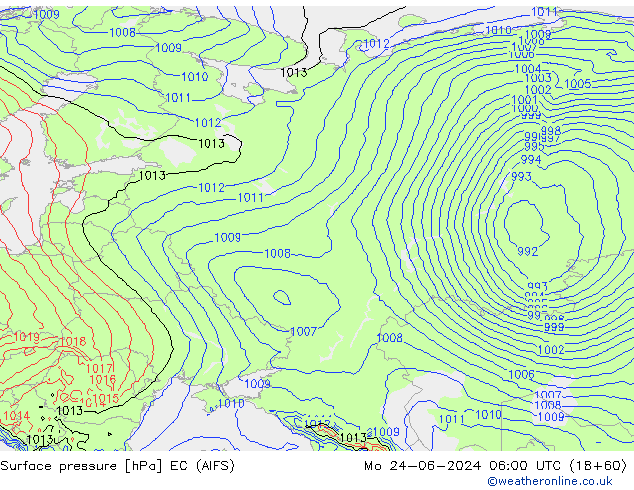 Surface pressure EC (AIFS) Mo 24.06.2024 06 UTC